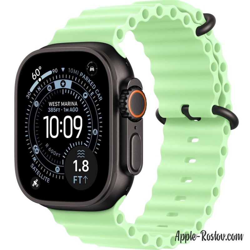 Apple Watch Ultra 3 (2025) 49mm Black Titanium Case ремешок Neon Green Ocean Band