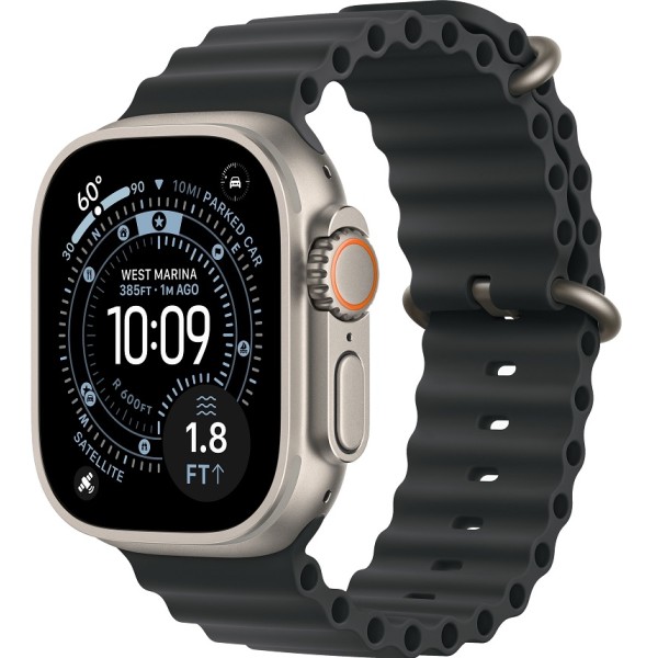Apple Watch Ultra 3 (2025) 49mm Natural Titanium Case ремешок Black Ocean Band