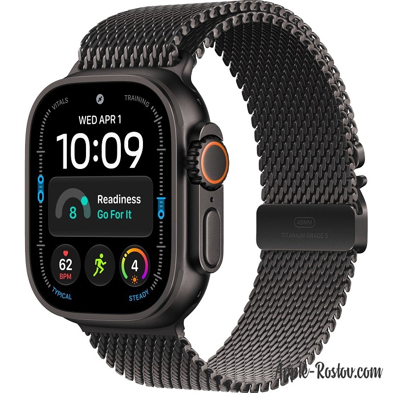 Apple Watch Ultra 4 49mm Black ремешок Black Titanium Milanese Loop