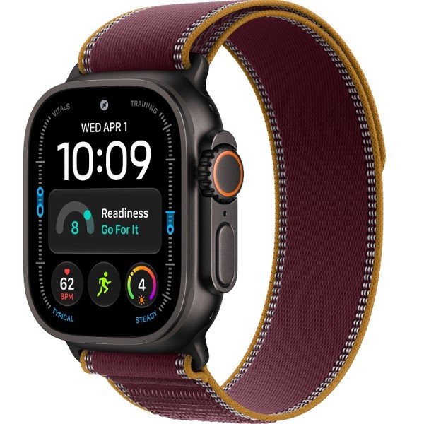 Apple Watch Ultra 4 49mm Black ремешок Burgundy Trail Loop