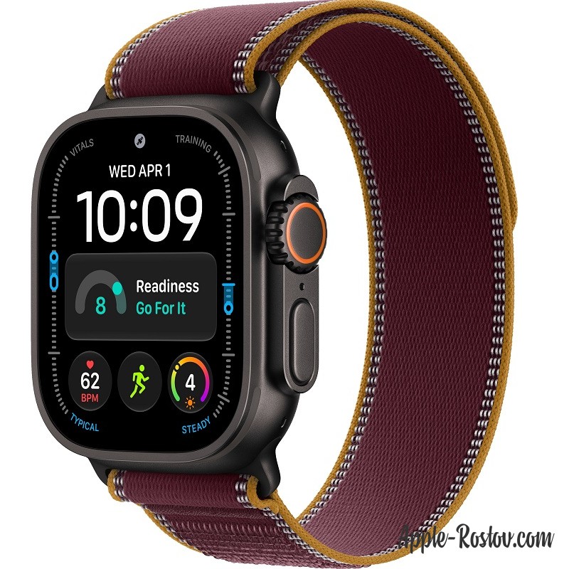 Apple Watch Ultra 4 49mm Black ремешок Burgundy Trail Loop